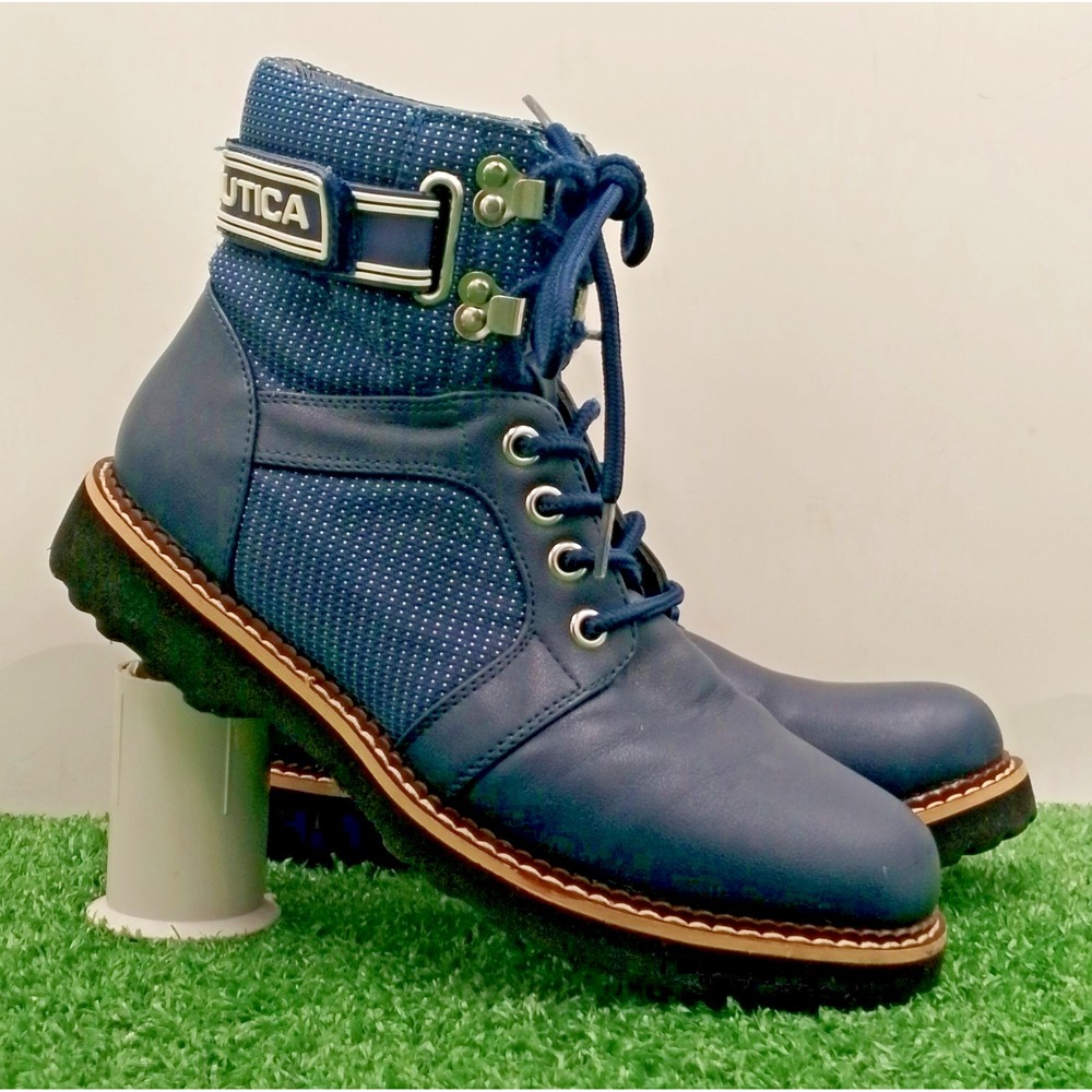 Nautica Romilly Hiker Boots Women's 5.5 M Blue Ankle Bootie Lace Up Faux Leather